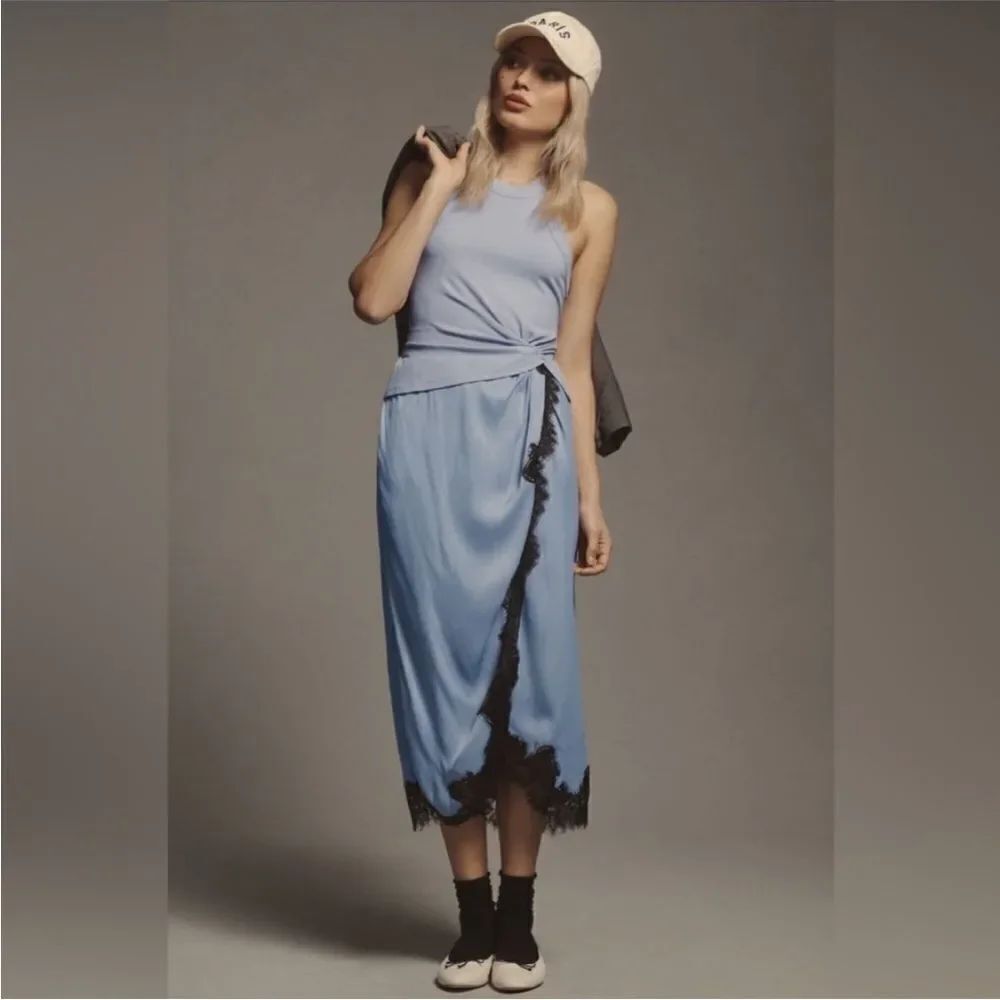 ANTHROPOLOGIE Midi Dress Size M The Keeley Twofer Sleeveless Light Blue NEW